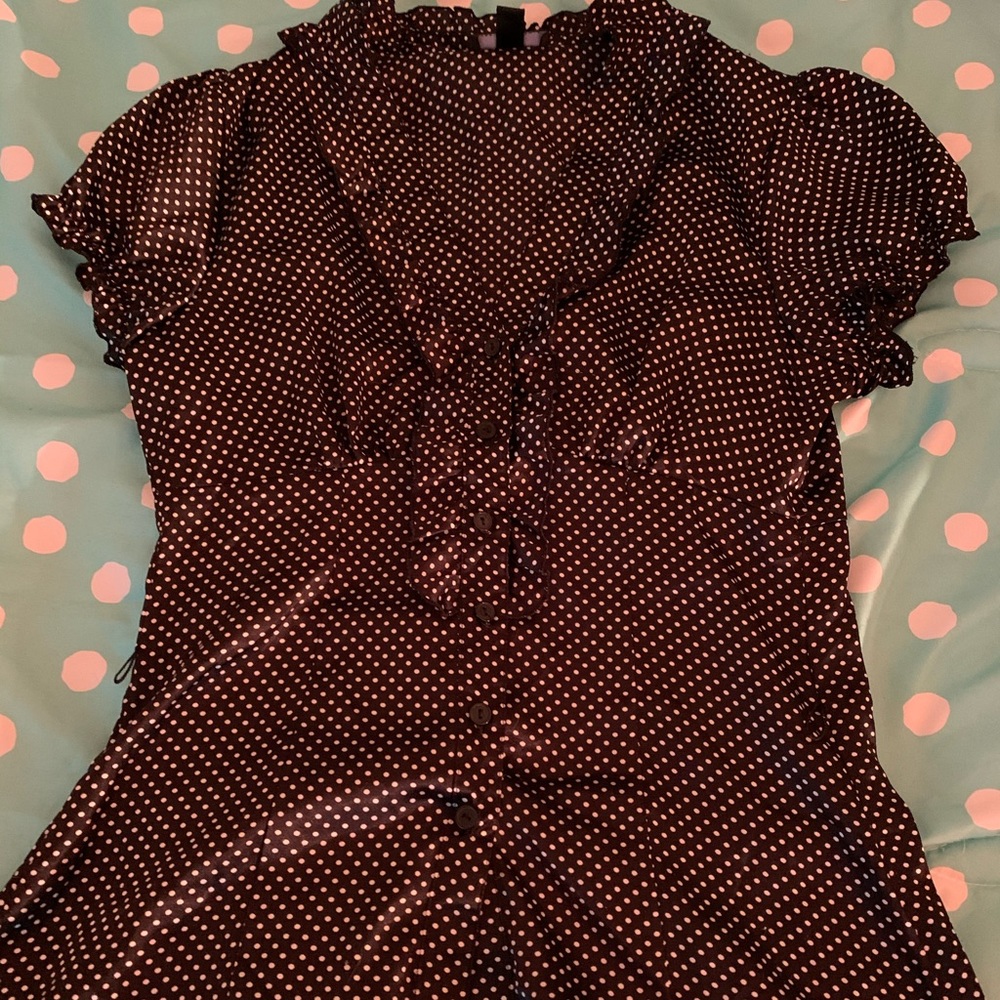 Black and white polka dot button down shirt